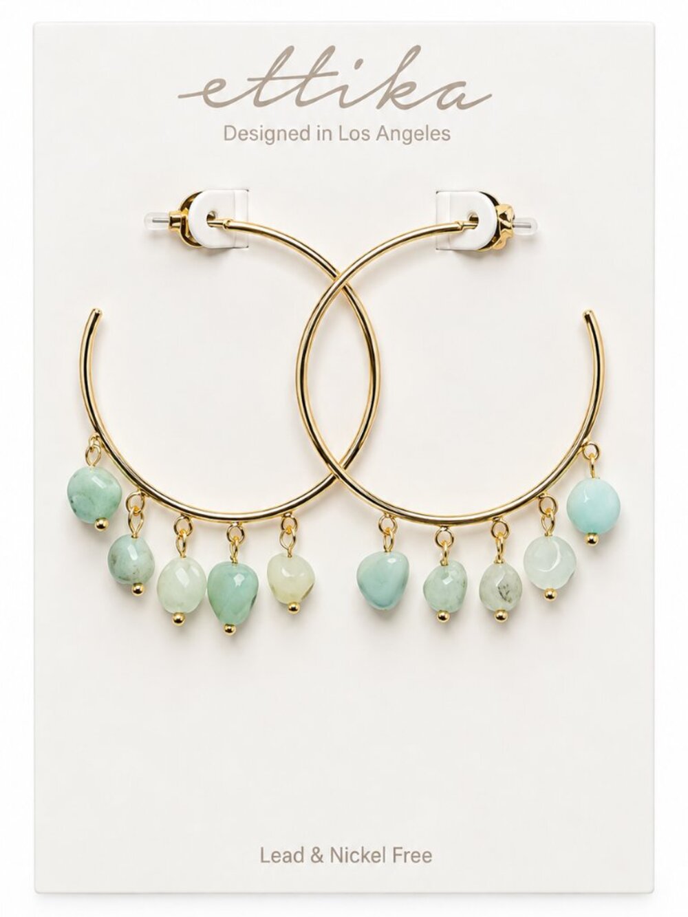 ettika Gold Hoops with Pale Mint Bead Drops - NWT
